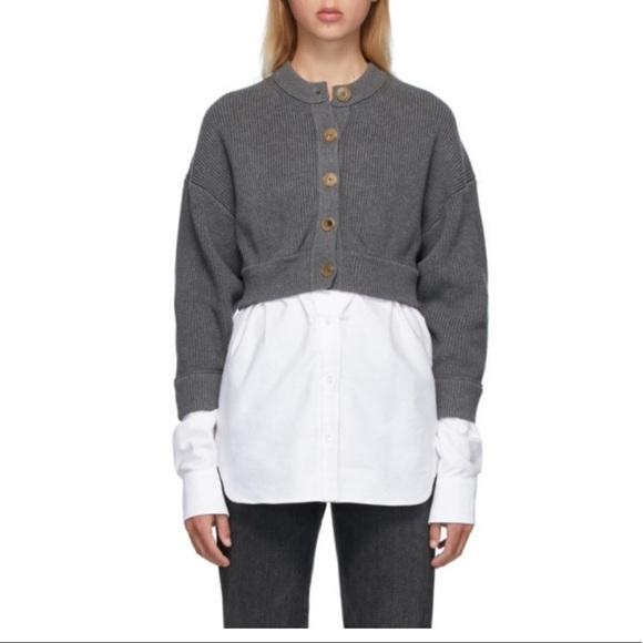 Alexander Wang Bilayer Crew Neck Oxford Cardian Sweater - Picture 4 of 11